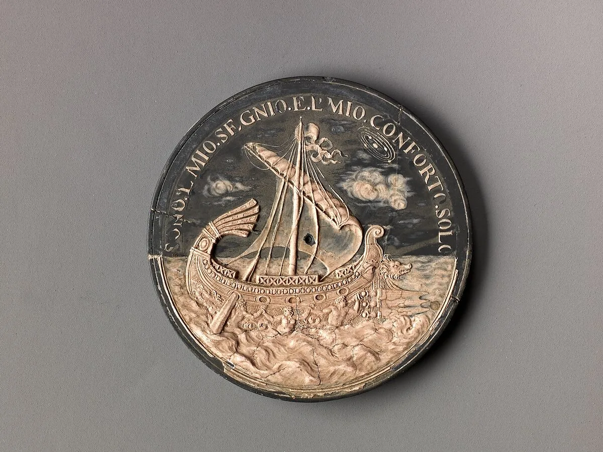 Model for a medal of Francesco Redi; a Ship at Sea — Massimiliano Soldani