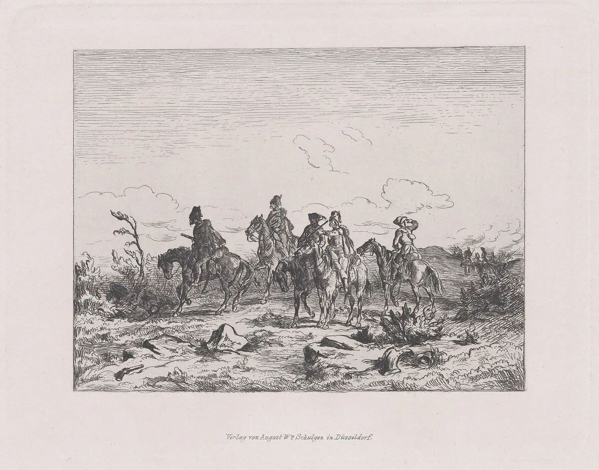 Military scene with five men on horseback — August Wilhelm Schulgen|August Beck