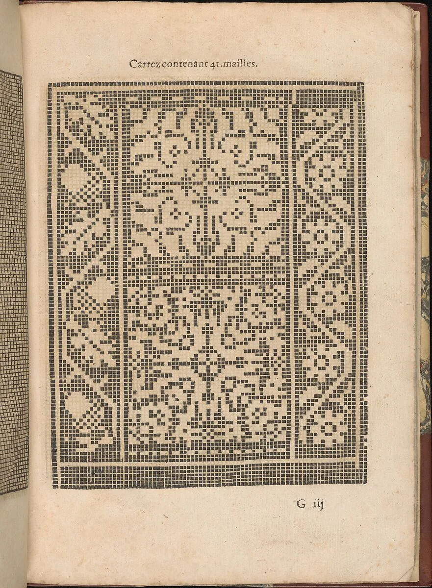 Les Secondes Oeuvres, et Subtiles Inventions De Lingerie du Seigneur Federic de Vinciolo Venitien, page 27 (recto) — Federico de Vinciolo|Jean Le Clerc|Catherine de Bourbon
