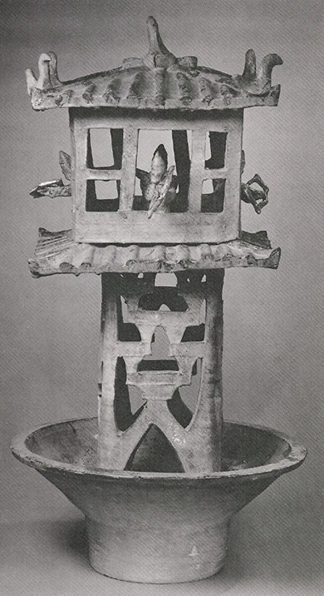 東漢 鉛綠釉陶明器建築模型(一組)|Watchtower with Four Archers — Unknown