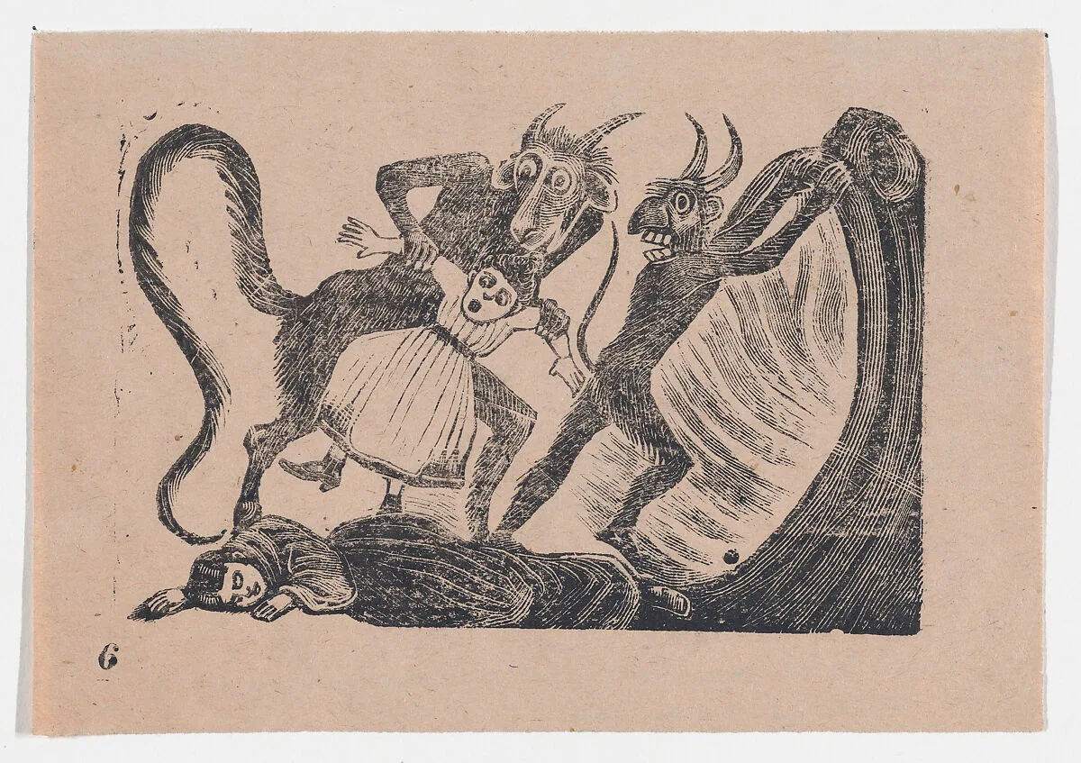 Plate 6: Terrible fate of a child snatched to hell because of a dog — José Guadalupe Posada