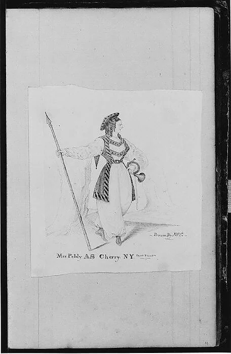 "Mrs. Pebly As Cherry. NY. Park Theatre" (from Sketchbook) — John William Casilear