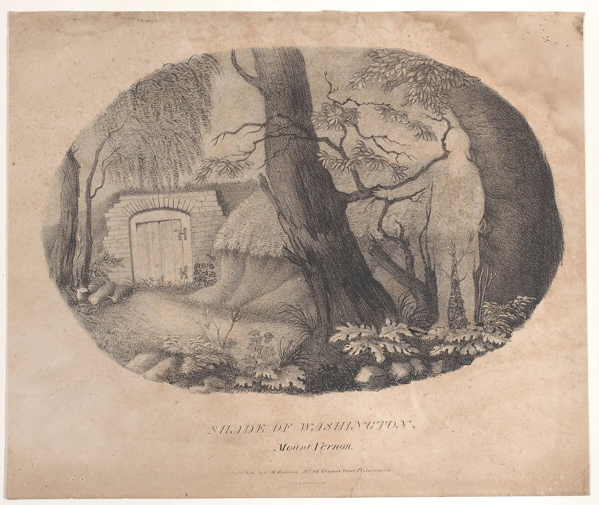 Hidden silhouette of George Washington near his tomb at Mount Vernon — Anonymous, American, 19th century|George Washington