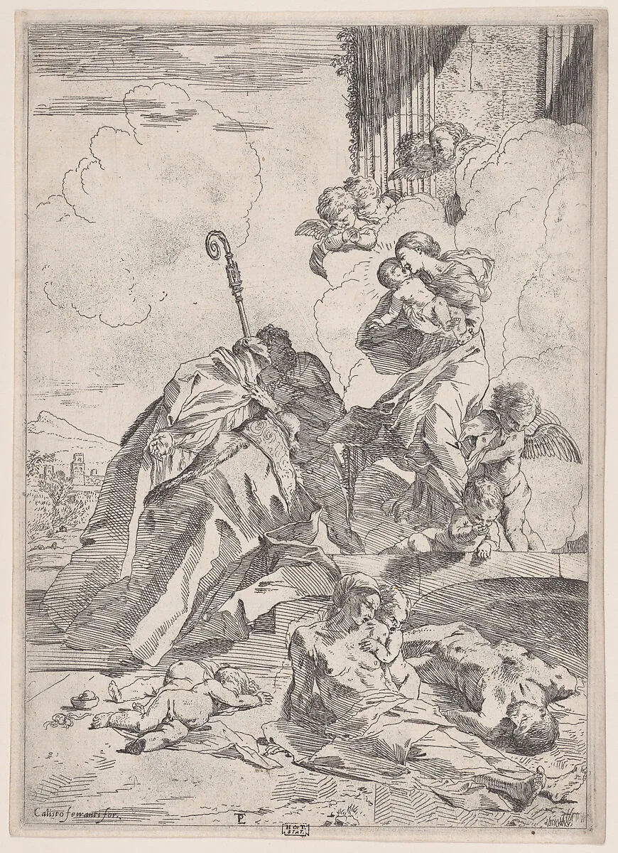 Three Luchese saints interceding with the Virgin for the victims of the plague — Pietro Testa|Callisto Ferranti