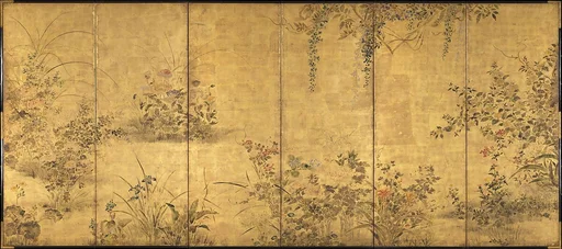 四季花野菜図屏風|Flowering Plants and Vegetables of the Four Seasons