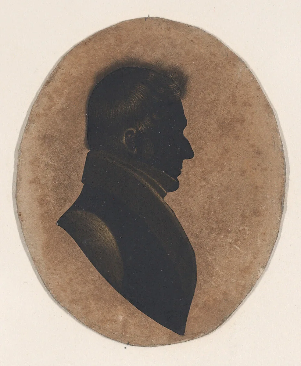 Silhouette of a man in profile to the right — William Bache