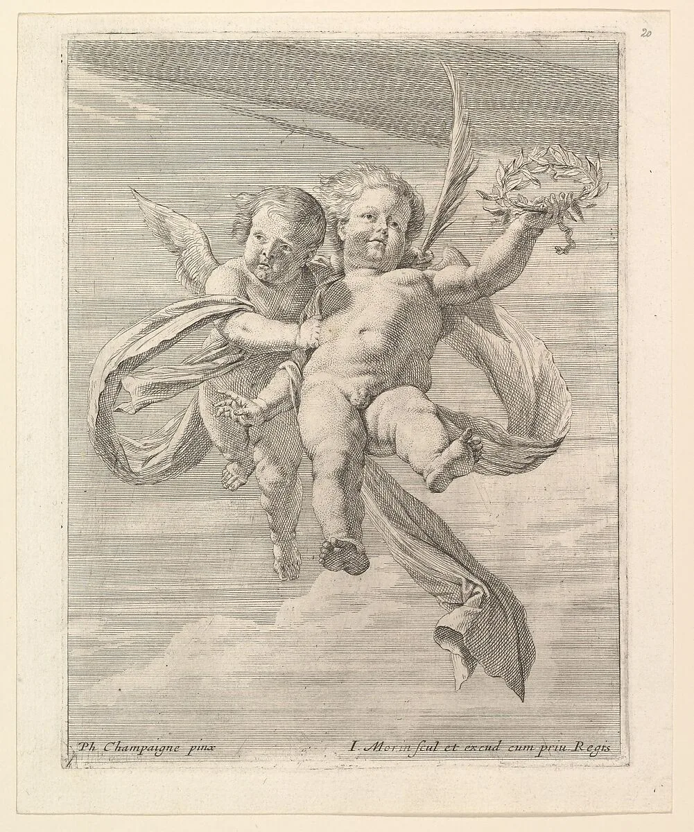 Groupe de deux angelots (l'un regardant de face et l'autre vers la gauche) — Jean Morin|Philippe de Champaigne
