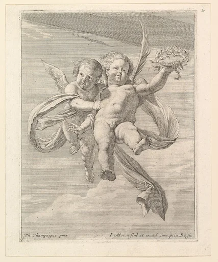 Groupe de deux angelots (l'un regardant de face et l'autre vers la gauche)