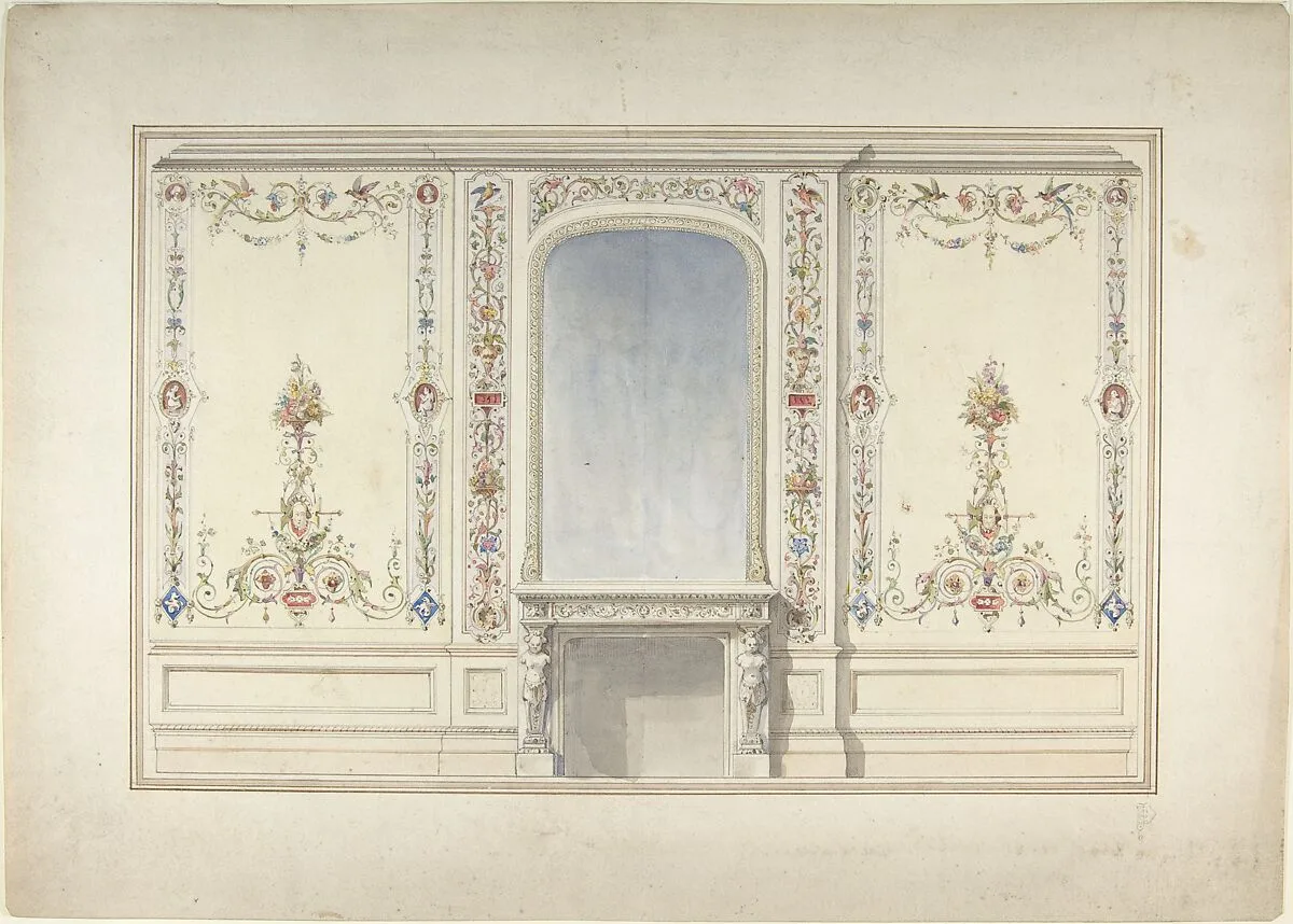 Elevation of Fireplace Wall in an Elizabethan Revival Room — John Dibblee Crace