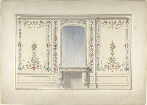 Elevation of Fireplace Wall in an Elizabethan Revival Room