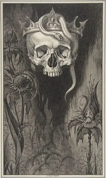 Skull Crowned with Snakes and Flowers (for "The Duchess of Malfi") — Henry Weston Keen|John Webster|John Lane, The Bodley Head