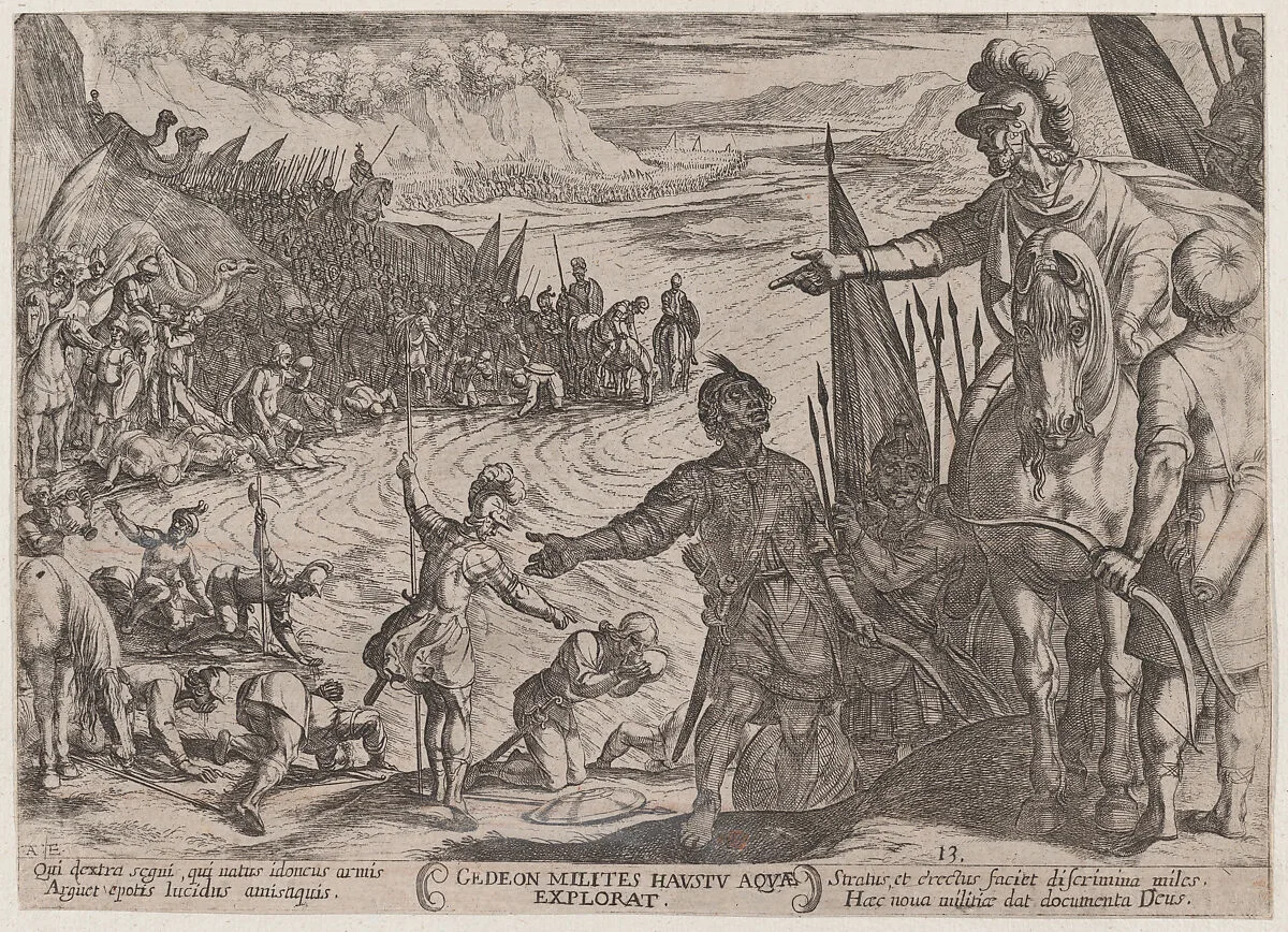 Plate 13: Gideon Choosing his Soldiers, from 'The Battles of the Old Testament' — Antonio Tempesta|Nicolaus van Aelst