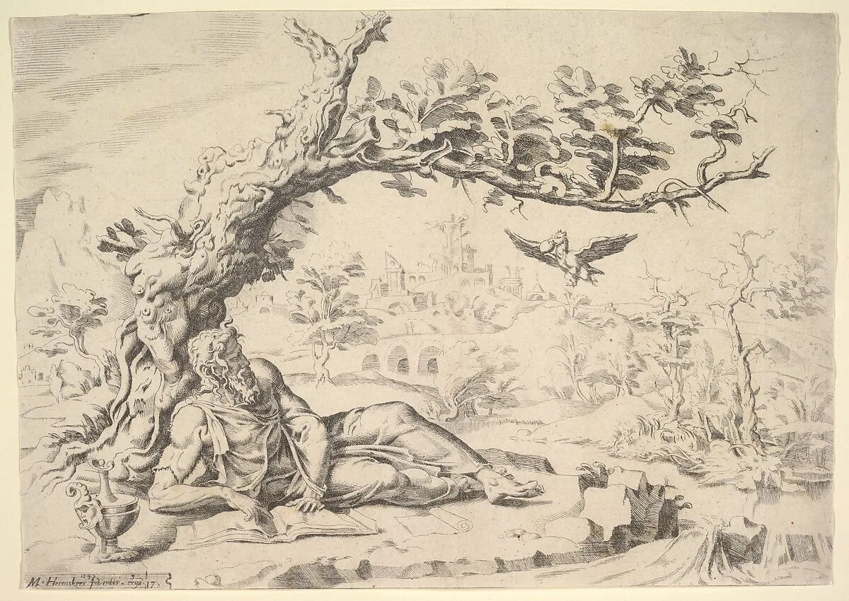 Elijah Fed by Ravens — Maarten van Heemskerck|Dirck Volckertsz Coornhert