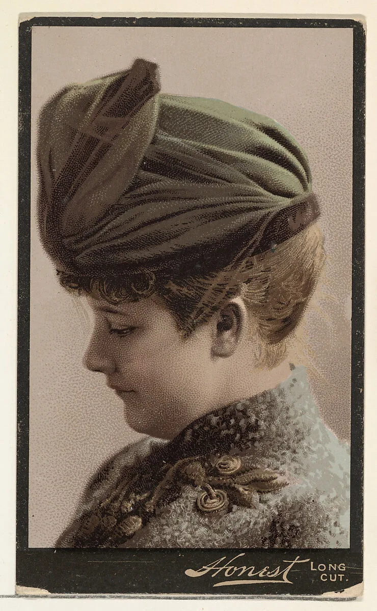 Actress wearing green cloth turban, from Stars of the Stage, Third Series (N131) issued by Duke Sons & Co. to promote Honest Long Cut Tobacco — Joseph P. Knapp|W. Duke, Sons & Co.|American Tobacco Company