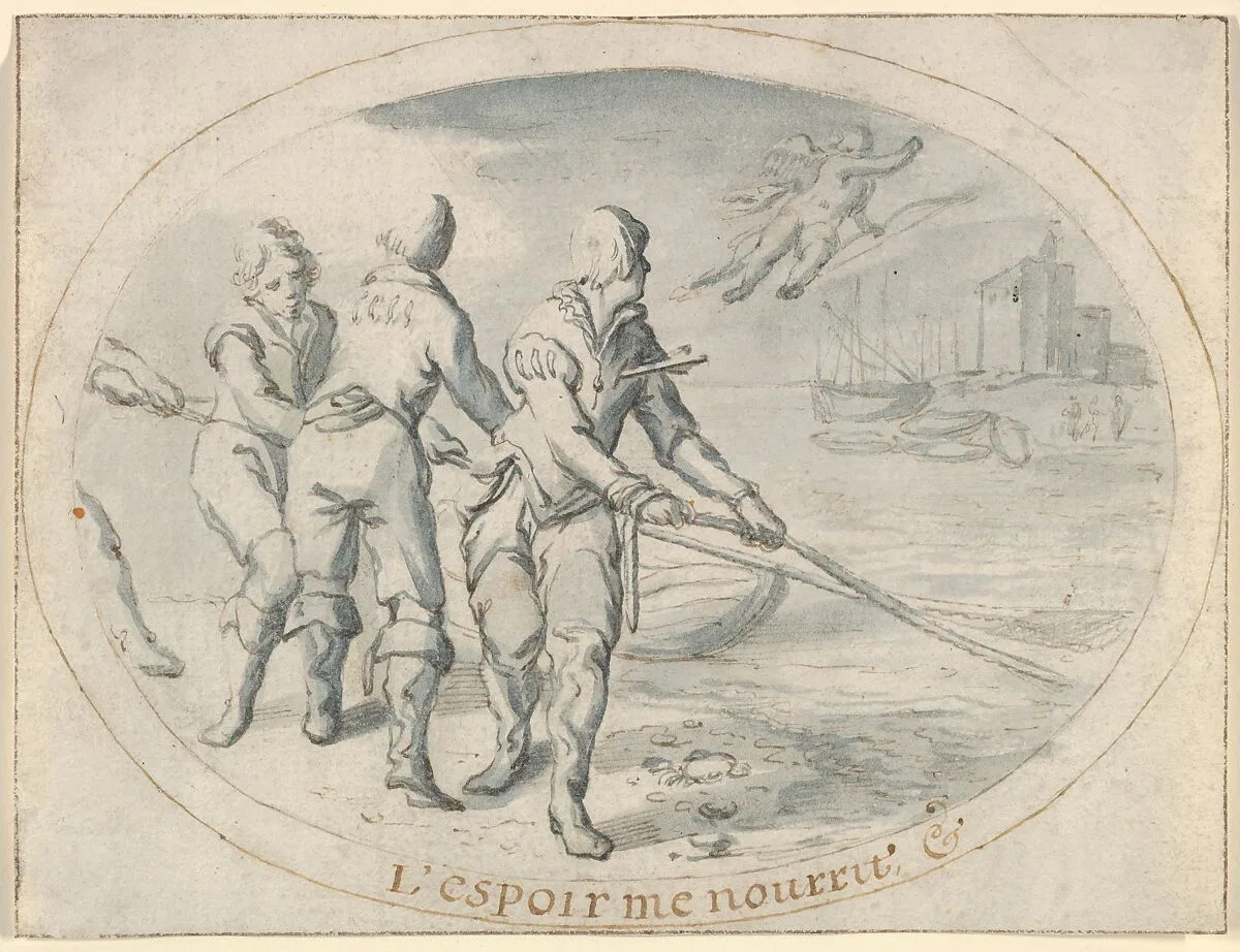 Emblem Drawing ("Hope sustains me") — Jacob Matham|Karel van Mander I