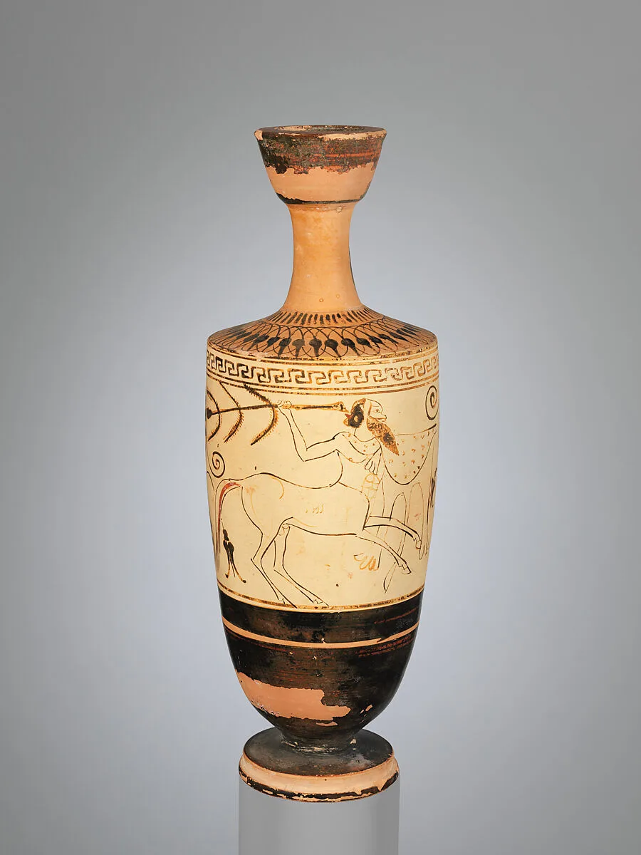 Terracotta lekythos (oil flask) — Diosphos Painter