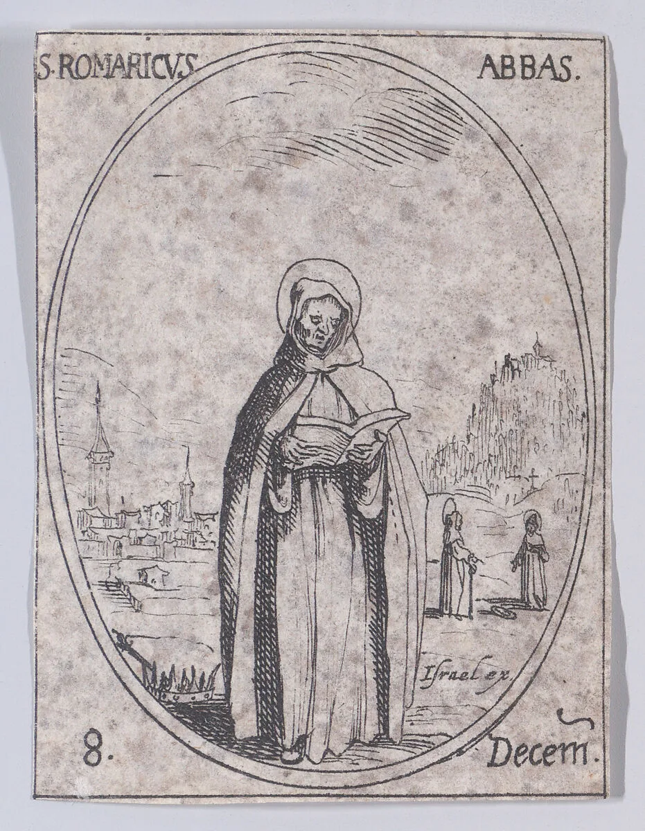 S. Romaric, abbé (St. Romaric, Abbot), December 8th, from "Les Images De Tous Les Saincts et Saintes de L'Année" (Images of All of the Saints and Religious Events of the Year) — Jacques Callot|Israël Henriet