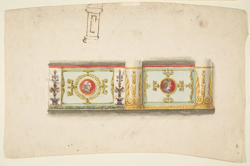 Design for a Decorative Wall Panel with Profile Portraits, and a Study for a Column