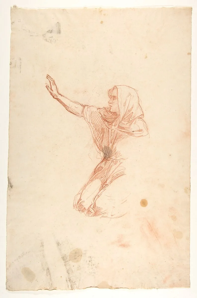 Kneeling Woman (lower register); verso: Kneeling Woman (lower register); (studies for wall paintings in the Chapel of Saint Remi, Sainte-Clotilde, Paris, 1858) — Isidore Pils