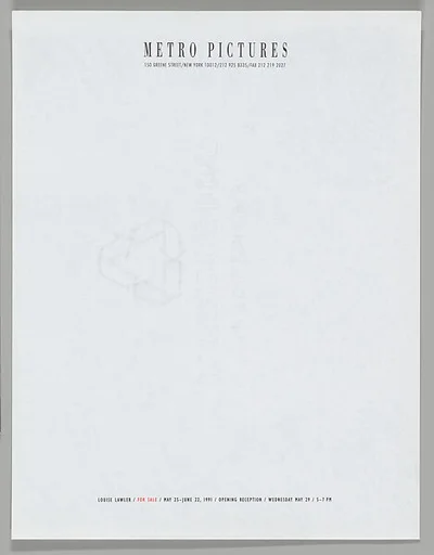 [Announcement for "For Sale", Metro Pictures, New York City]