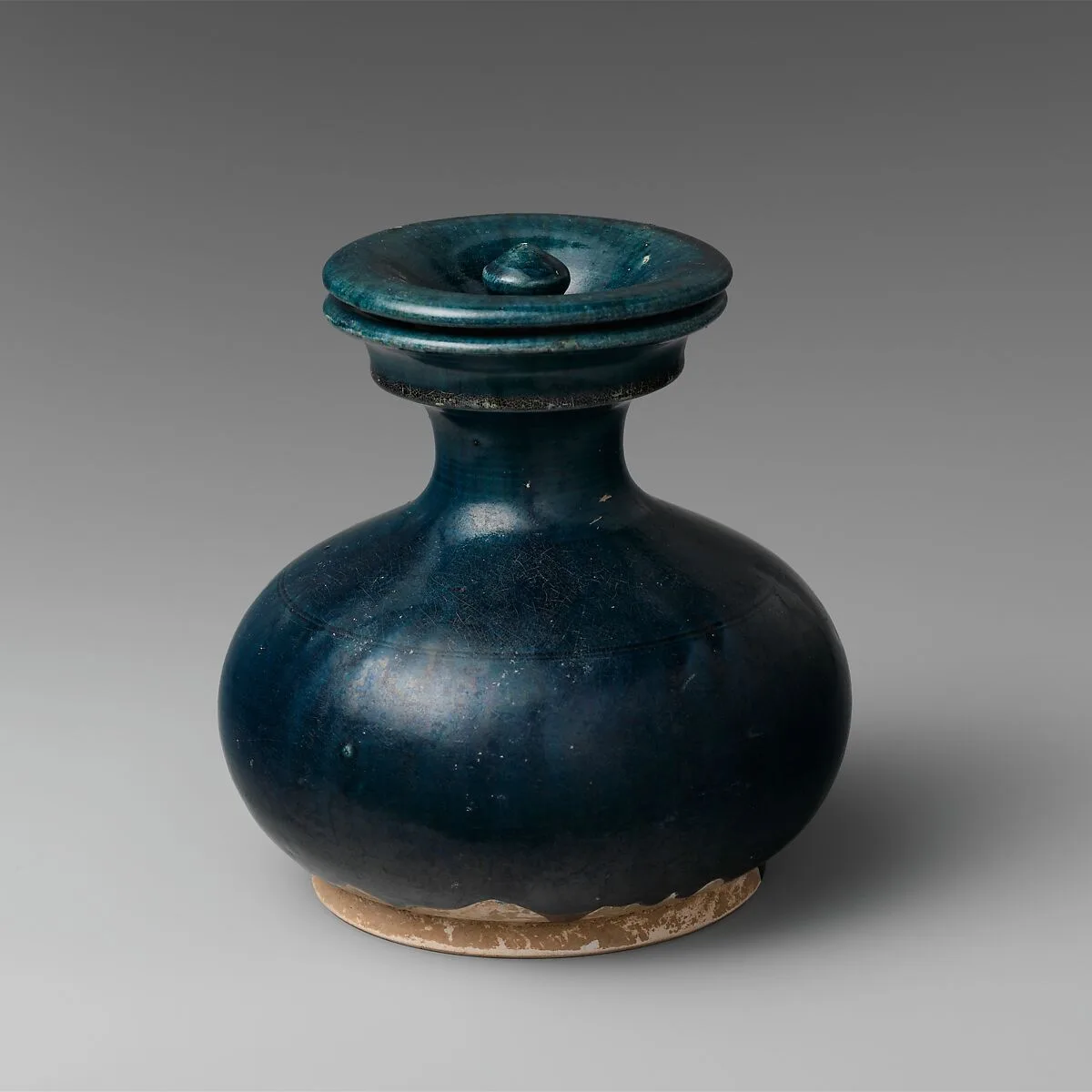 唐 藍釉陶壺|Covered jar — Unknown