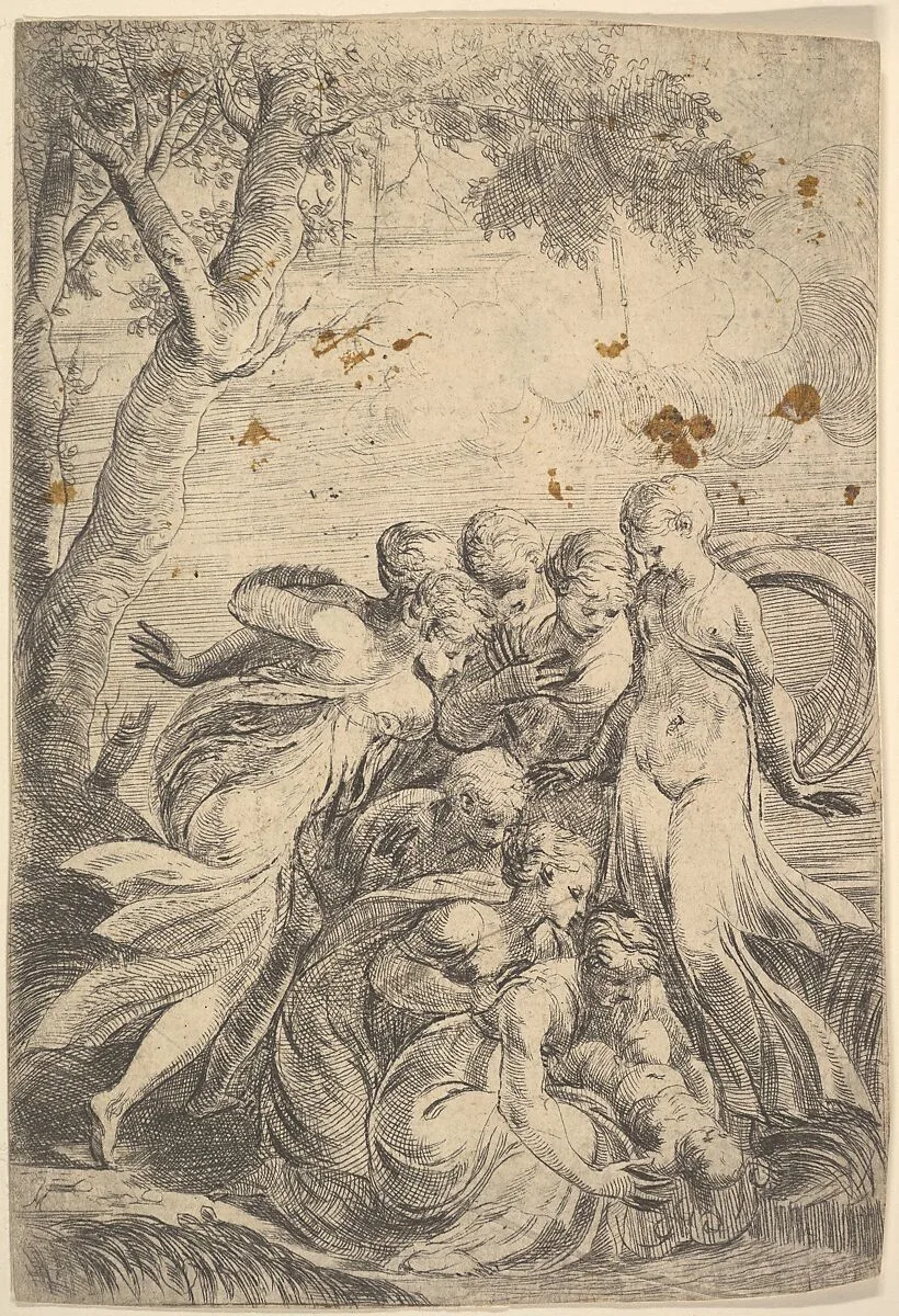 The infant Moses rescued from the Nile — Andrea Schiavone (Andrea Meldola)
