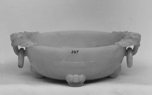 清中期 白玉活環碗|Bowl with handles