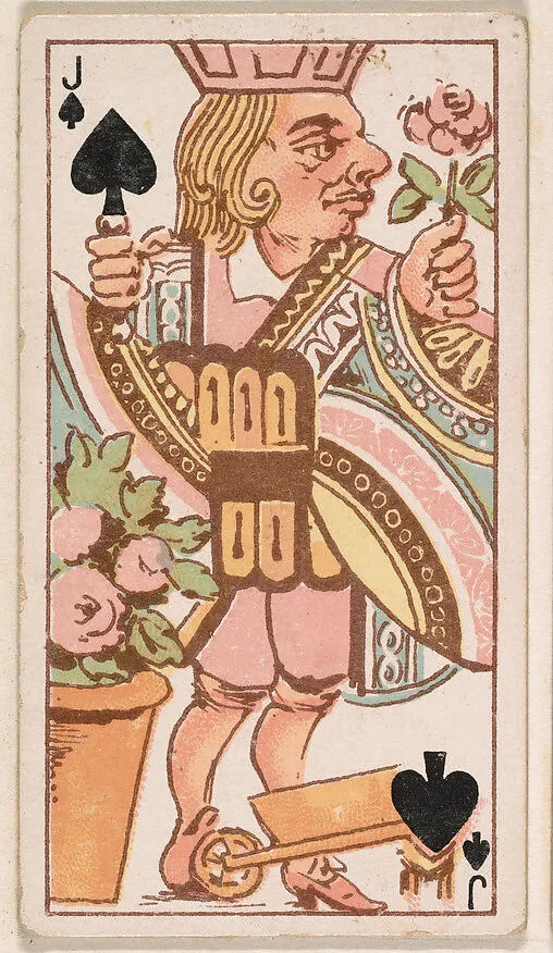 Jack of Spades, from Harlequin Cards, 2nd Series (N220) issued by Kinney Bros. — Kinney Brothers Tobacco Company