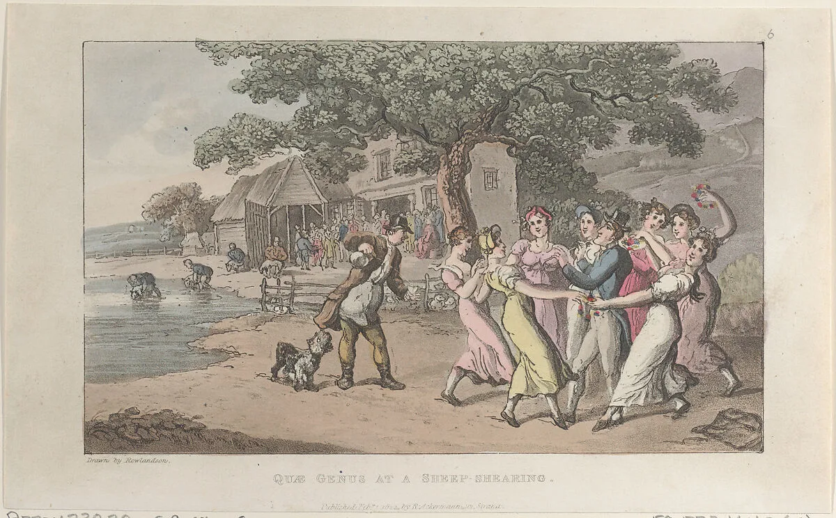 Quae Genus at a Sheep-shearing — Thomas Rowlandson|Rudolph Ackermann, London|William Combe|J. Diggens