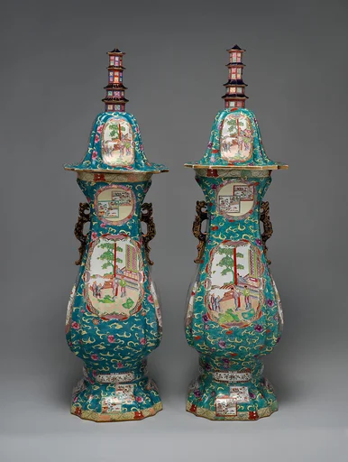 Vase with lid (one of a pair)