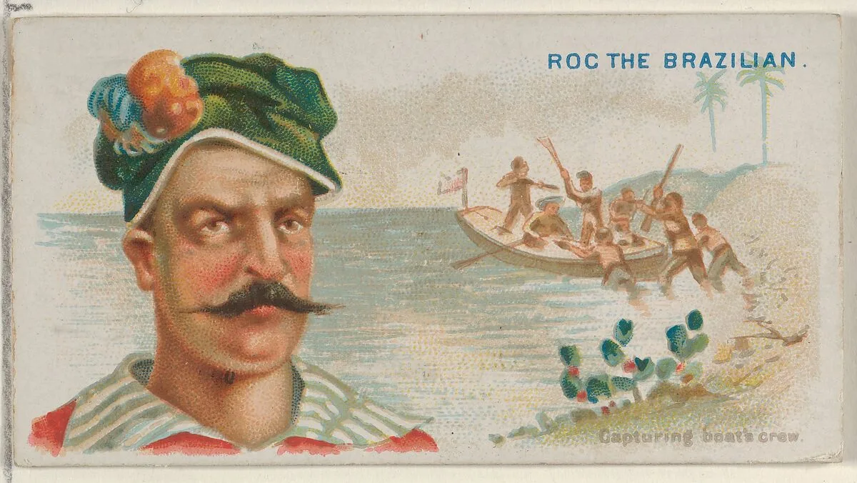 Roc the Brazilian, Capturing Boat's Crew, from the Pirates of the Spanish Main series (N19) for Allen & Ginter Cigarettes — George S. Harris & Sons|Allen & Ginter