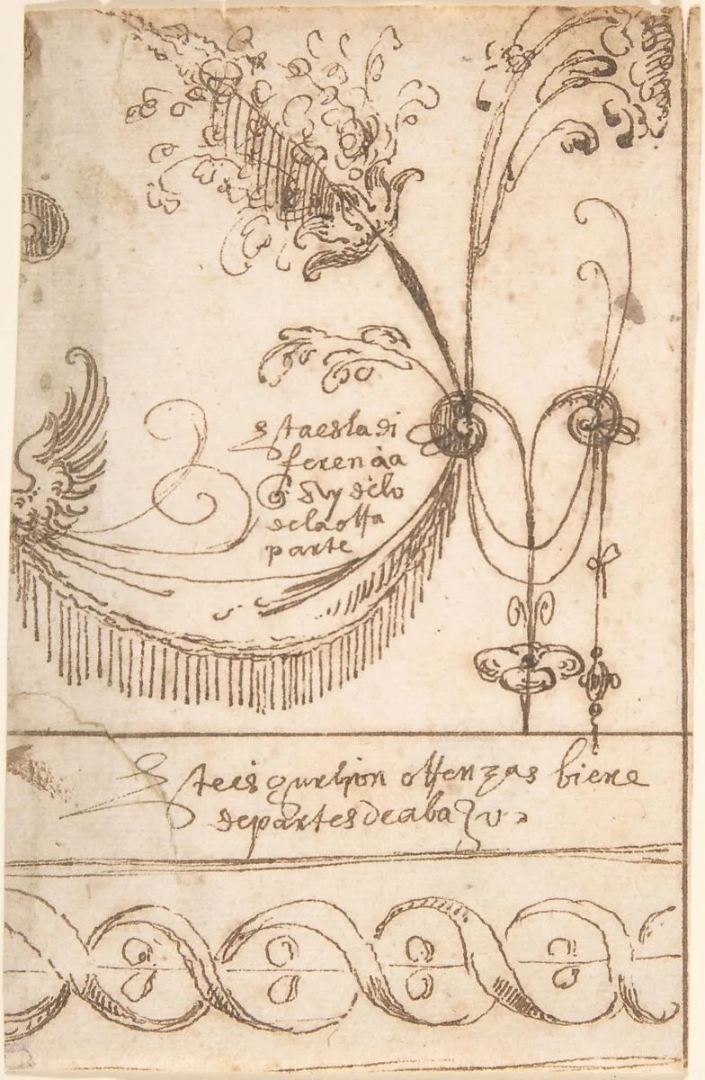 Grotesque ornament comprising a swag and a repeated band — Andrés de Melgar