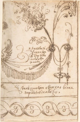 Grotesque ornament comprising a swag and a repeated band