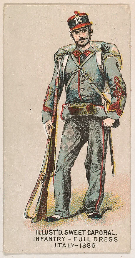 Full Dress, Infantry, Italy, 1886, from the Military Series (N224) issued by Kinney Tobacco Company to promote Sweet Caporal Cigarettes — Kinney Brothers Tobacco Company