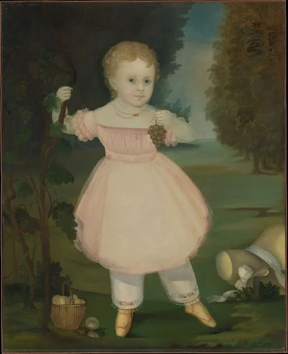 Portrait of a Little Girl Picking Grapes
