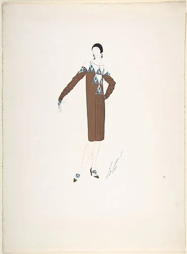 Design for Copper Dress with Beaded Triangles in Black, White and Green for "Manhattan Mary," Majestic Theater, New York