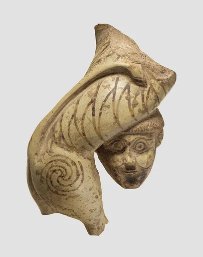 Fragmentary figure of a man and a lion in combat
