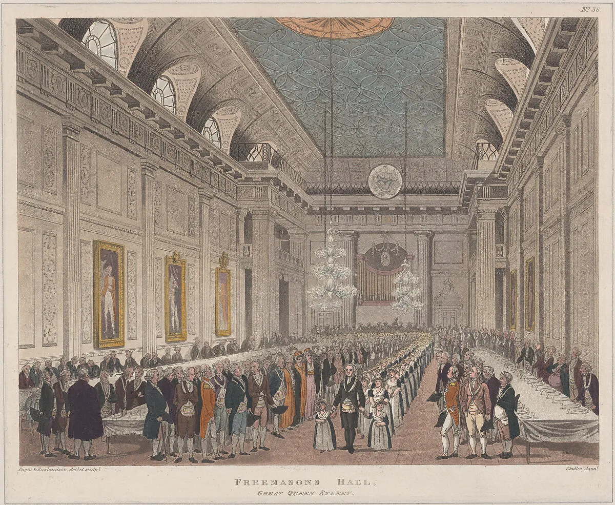 Freemasons' Hall, Great Queen Street — Thomas Rowlandson|Joseph Constantine Stadler|Auguste Charles Pugin|Rudolph Ackermann, London