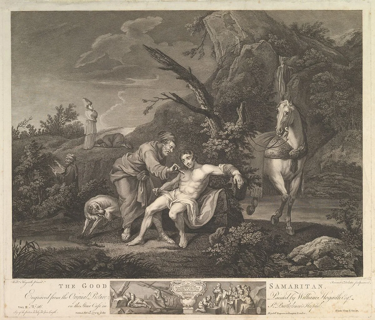 The Good Samaritan (St. Luke, Chap. 10, verse 30) — William Hogarth|Simon Francis Ravenet, the elder|Jean Marie Delattre|John & Josiah Boydell