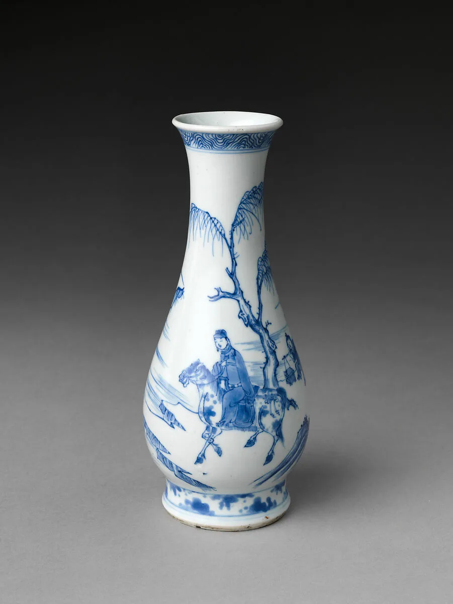 清順治 景德鎮窯青花高士出行圖瓶|Vase with equestrian figure in landscape — Unknown