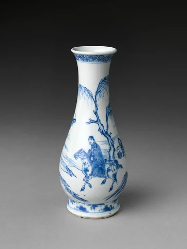 清順治 景德鎮窯青花高士出行圖瓶|Vase with equestrian figure in landscape