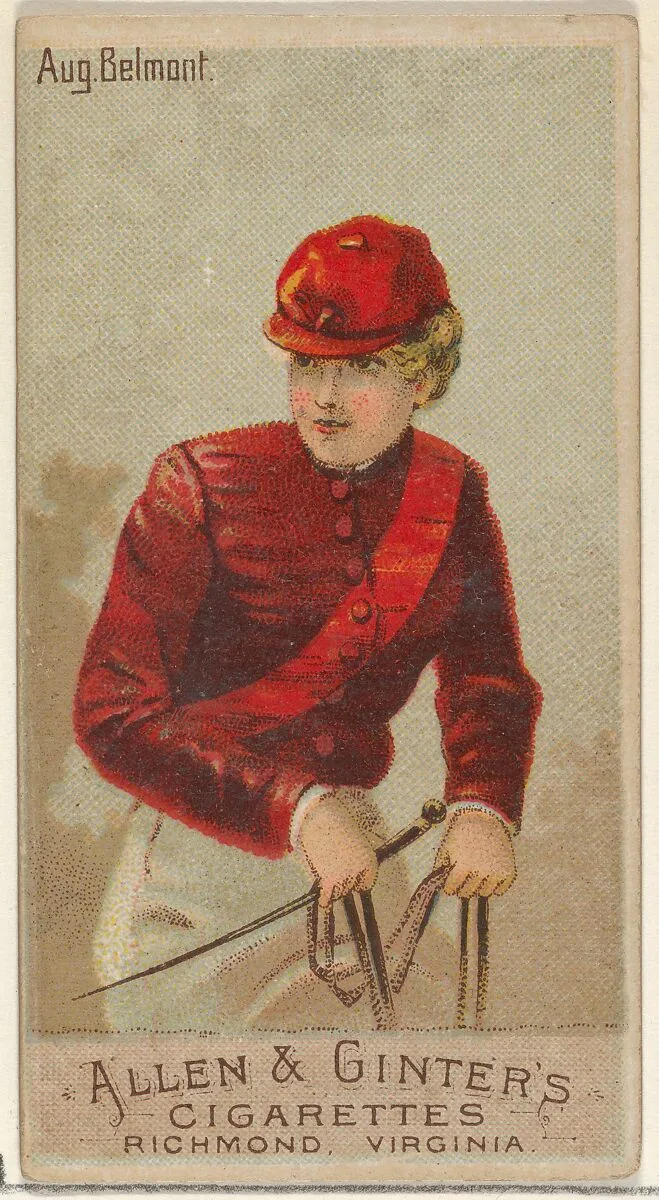 August Belmont, from the Racing Colors of the World series (N22a) for Allen & Ginter Cigarettes — Allen & Ginter