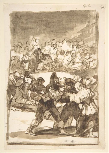 A crowd forming a circle; page 42 from the 'Images of Spain' album (F)
