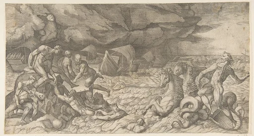 Neptune calming the Tempest Aeolus raised against the Fleet of Aeneas