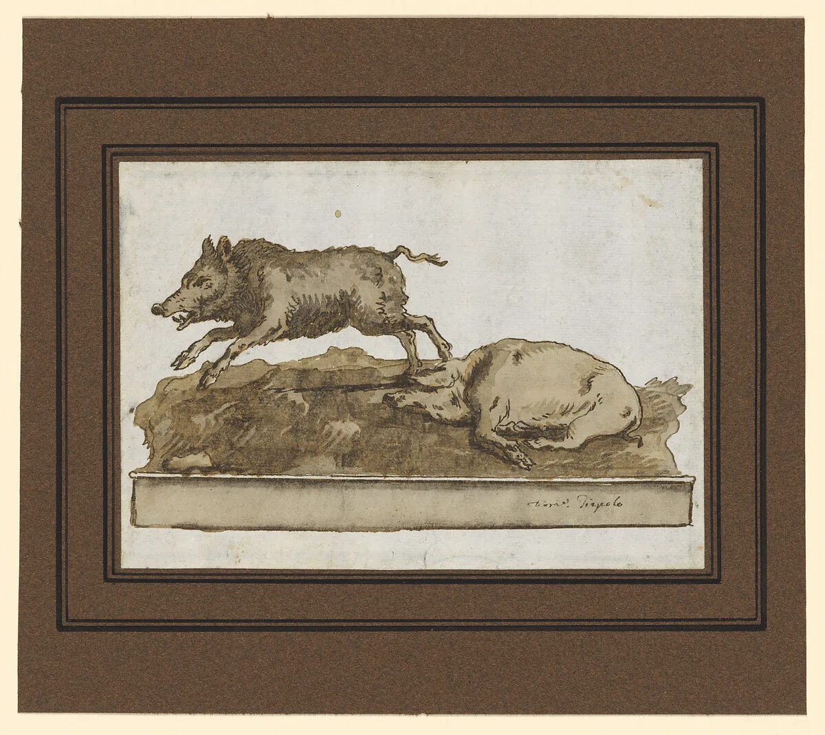 A Boar, Galloping to the Left, and a Sleeping Sow (on the Base) — Giovanni Domenico Tiepolo