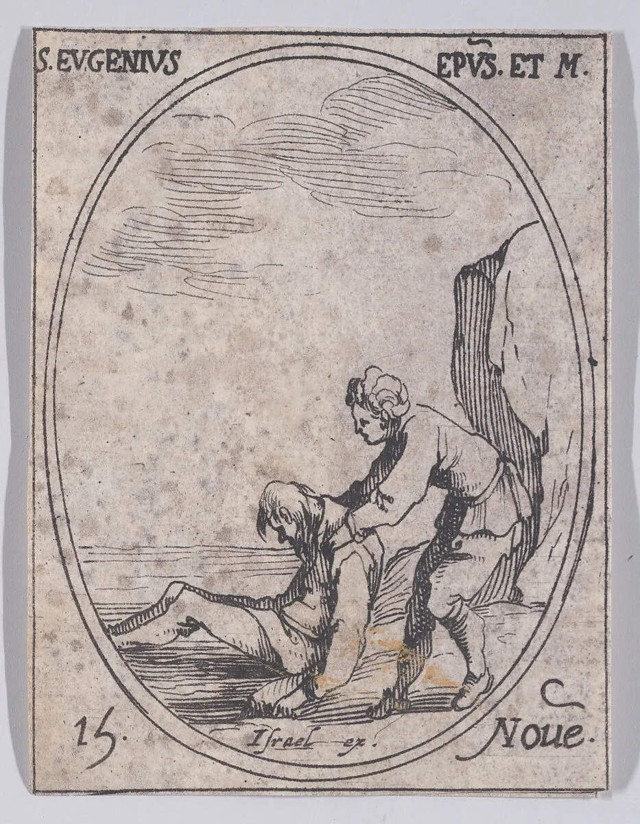 S. Eugène, évêque et martyr (St. Eugene, Bishop and Martyr), November 15th, from "Les Images De Tous Les Saincts et Saintes de L'Année" (Images of All of the Saints and Religious Events of the Year) — Israël Henriet|Jacques Callot