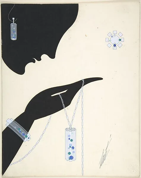 Design for a Crystal Pendant Brooch, Brooch, and Earrings — Erté (Romain de Tirtoff)