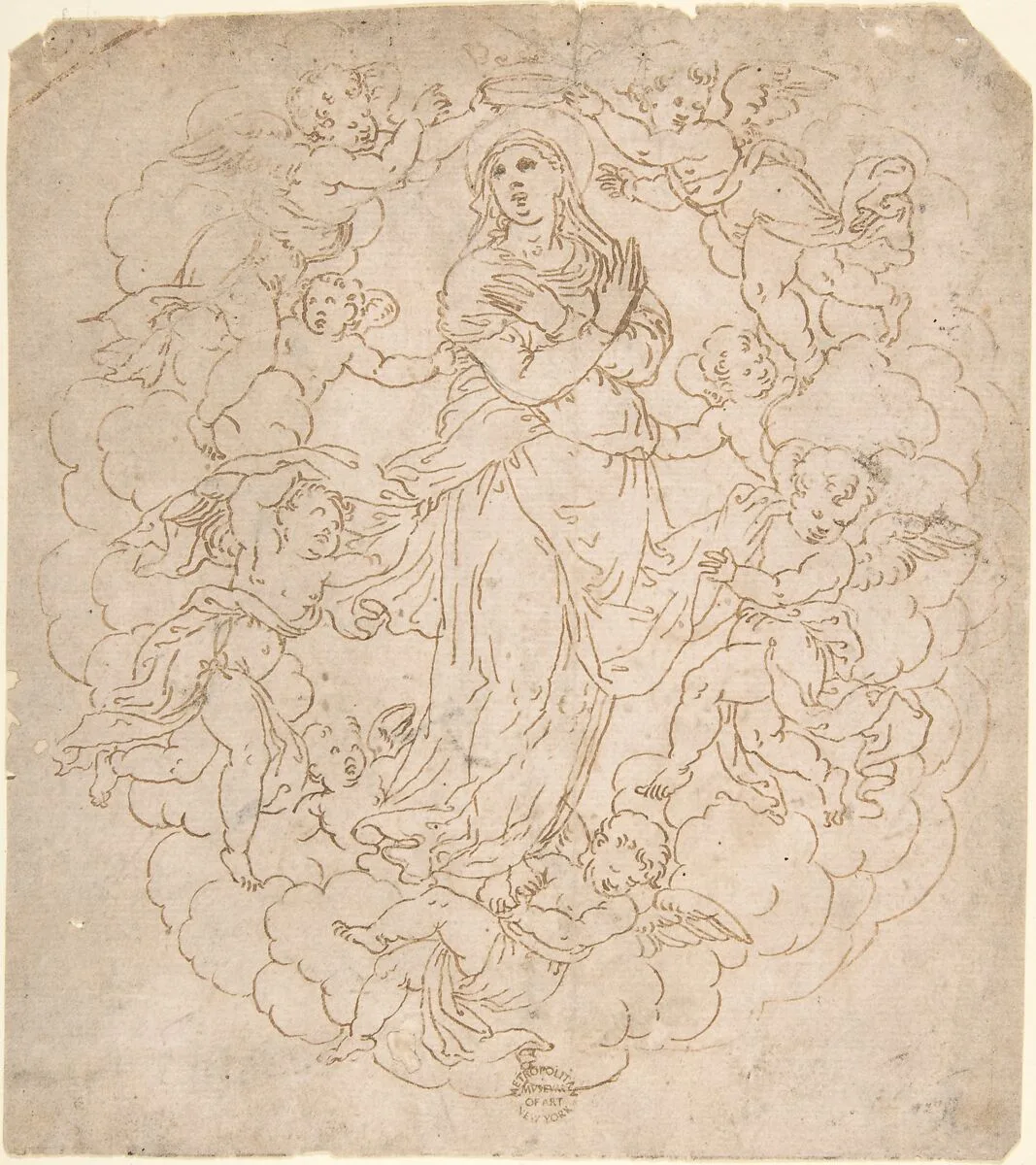 Assumption of the Virgin (Recto); Figure Sketches (Verso) — Anonymous, Italian, 16th century