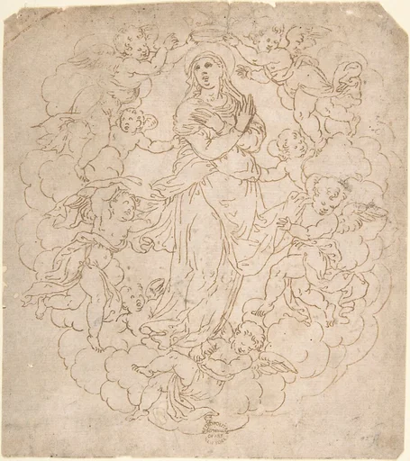 Assumption of the Virgin (Recto); Figure Sketches (Verso)