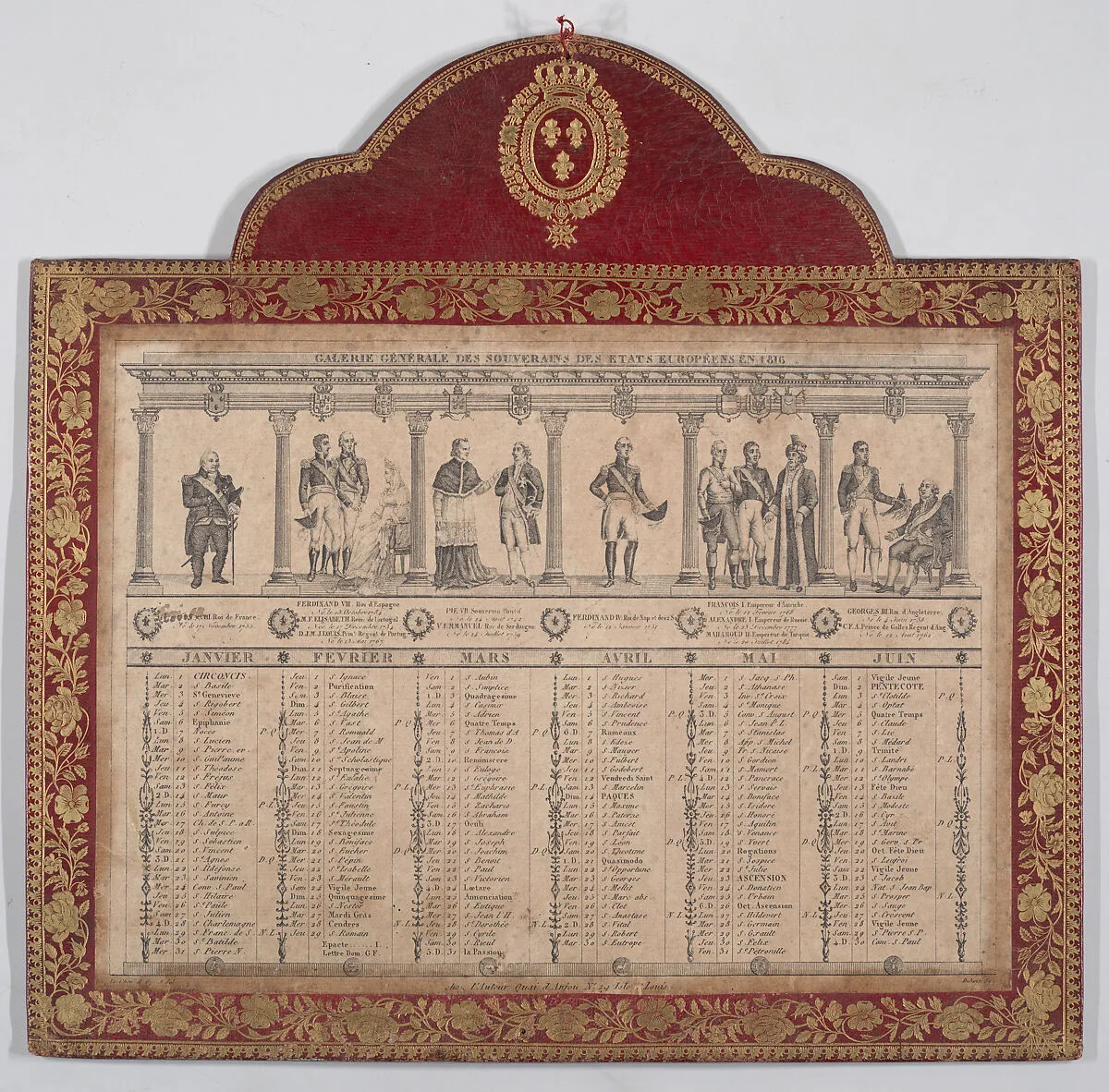 French Calendar for the Year 1816 (Galerie Generale des Souverains des Etats Européens) — Dubois|Chevalier Henry Guillot|Anonymous